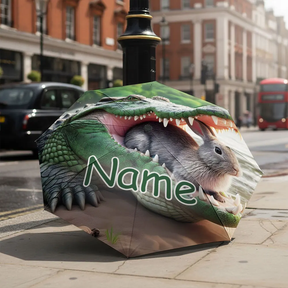 Custom Name umbrella,Unique Umbrella with Crocodile and Rabbit Graphic print Fashion Folding Umbrella for Sunny and Rainy Days
