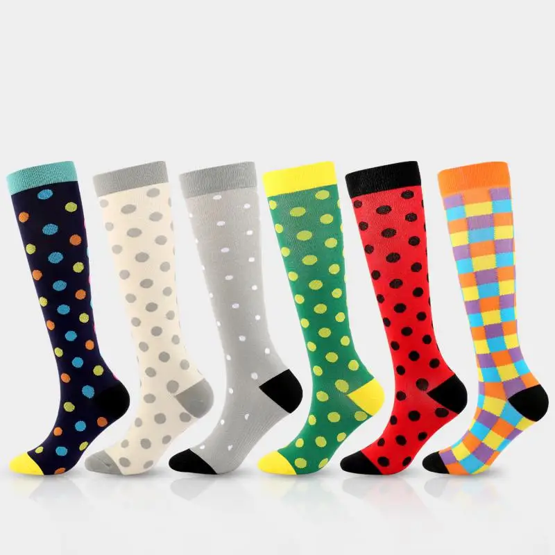 6pair Women Men Outdoor Pressure Socks Running Stretch Stockings Dot Square Nurse Cross Pattern Fitness Nylon Fashion Cycling