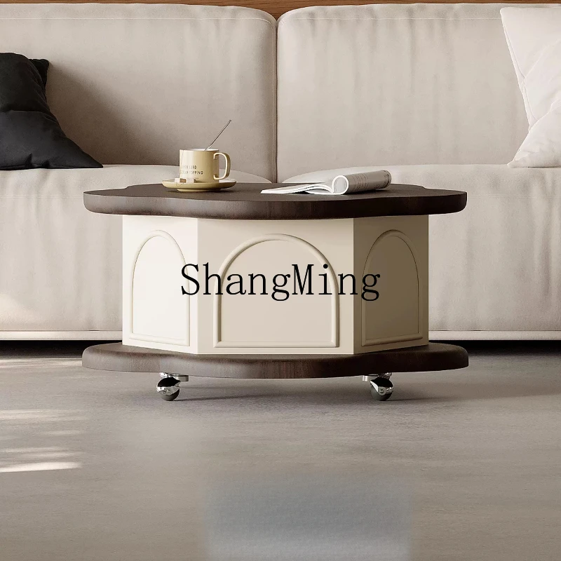 

SM movable lifting special-shaped coffee table retro black walnut small apartment creative coffee table