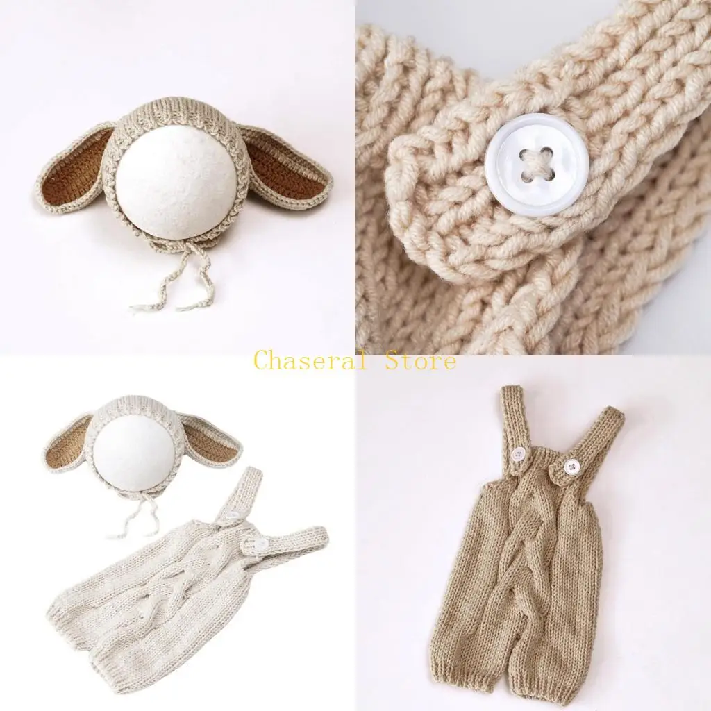 

E7CE детский костюм для фотосъемки для младенцев, шляпа с кроличьими ушками, штаны на подтяжках, костюм для фотосессии приятная