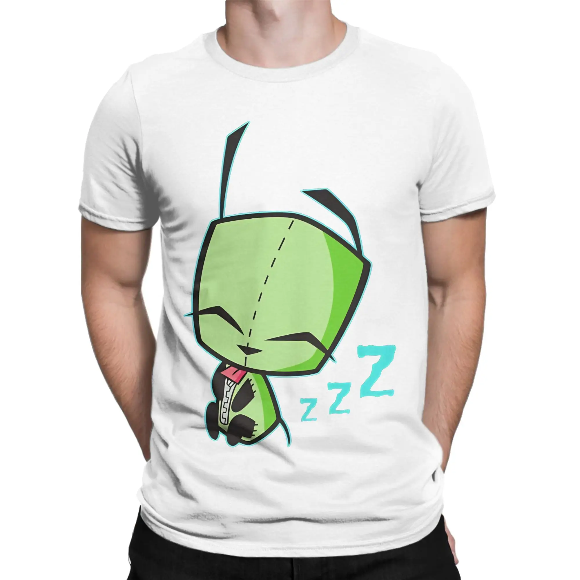 Amazing Gir Sleepy Robot Puppy Portrait T-Shirts for Men Round Neck Pure  T Shirt Invaders Zims Short Sleeve Tee Shirt Clothing
