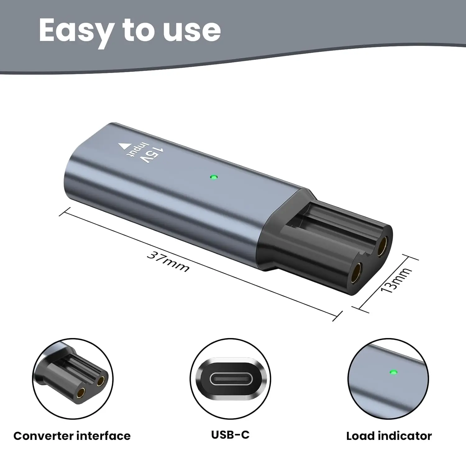 LISI 15V HQ8505 Type-C Shaver Adapter Charging Converter for Philips Norelco One Blade Pro QP6510 QP6520 QP6530 Beard Trimmer