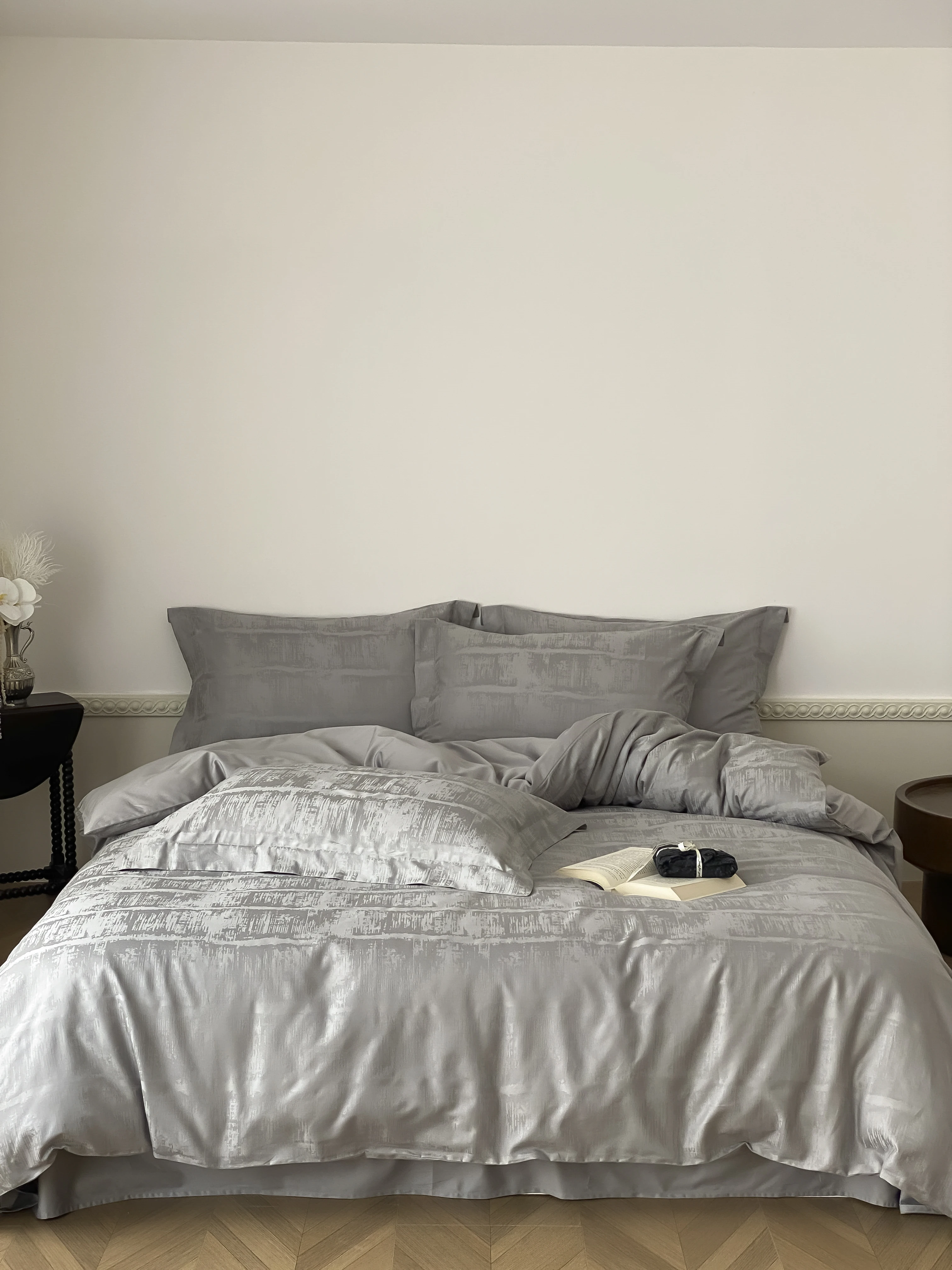 100% Pure Cotton Solid Bedding Set 4Pcs, Duvet Cover Bed Sheet Pillowcase for Double Couple Bed
