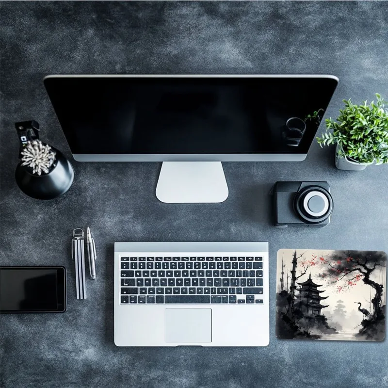 Ink painting architectural design, mouse pad, anti slip rubber base, portable office desktoppad, computer laptop, PC accessories
