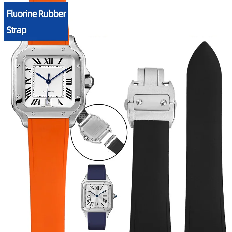 

Fluorine Rubber Strap for Cartier Santos Sandoz Santos 100 Series Men Metal Quick Release Watch Strap 21MM