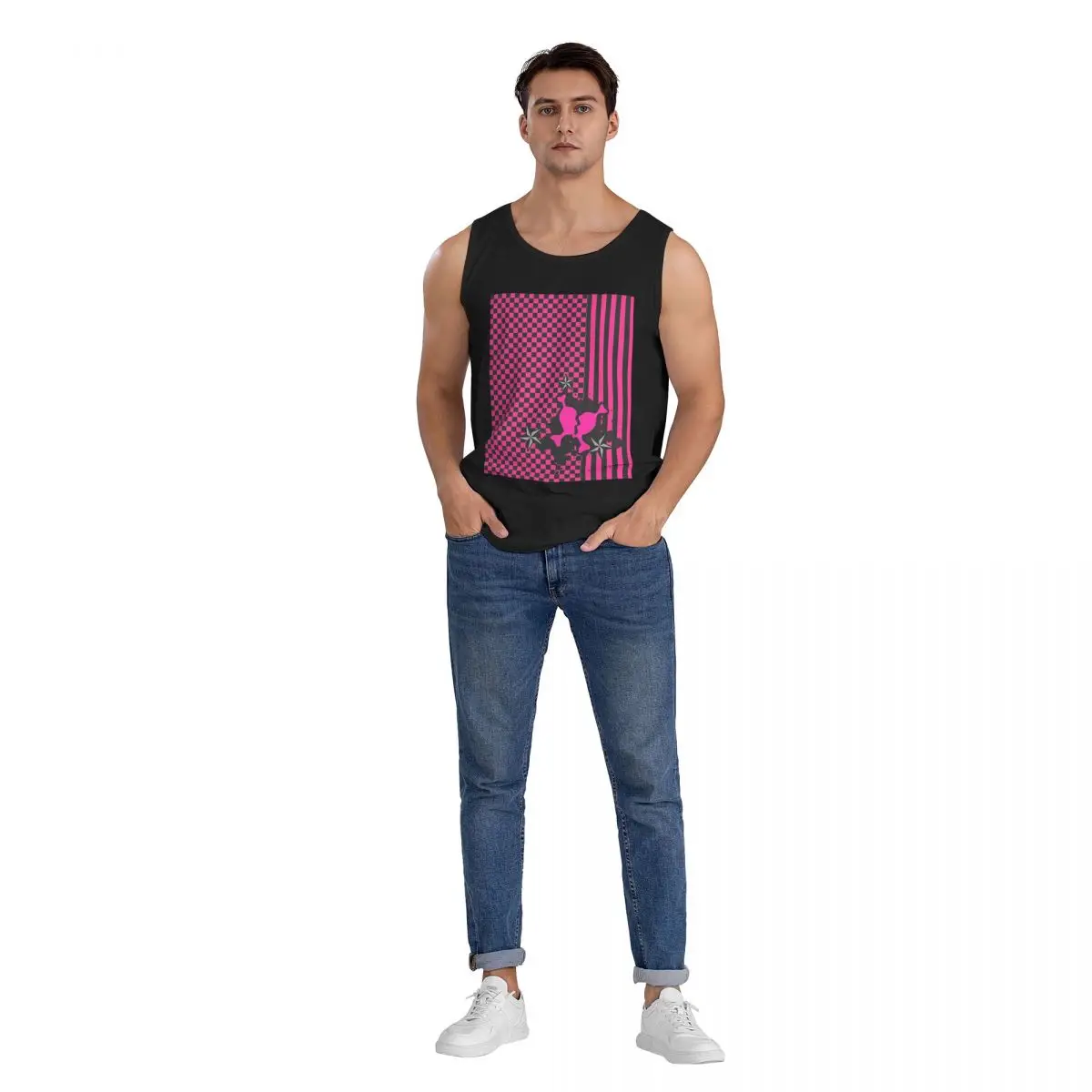 Punky Pink Emo 100% Cotton Men's Sweatshirt Vest Sleeveless Clothing Tees Men Tank Tops T-shirt - view 5