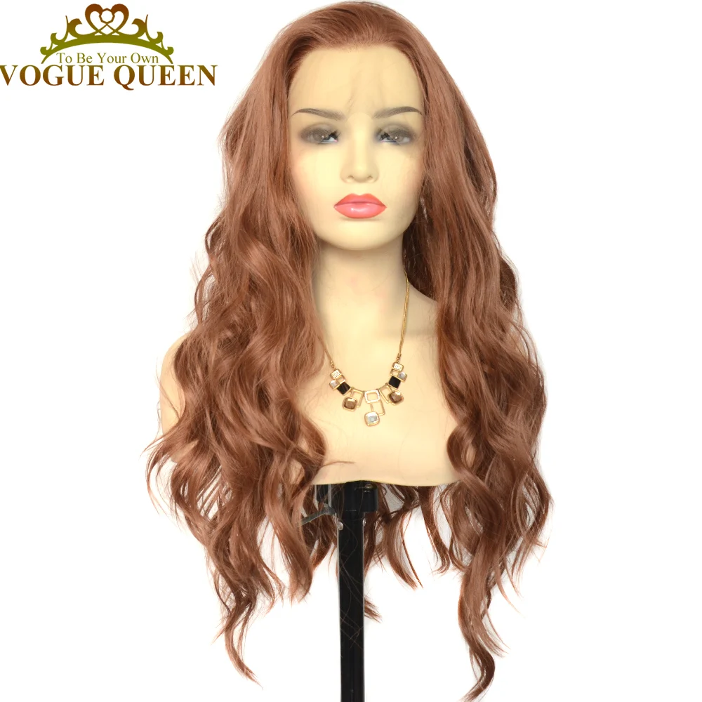 

Voguequeen 30, каштановый синтетический кружевной передний свободный волнистый парик, термостойкое волокно, парик для косплея для женщин
