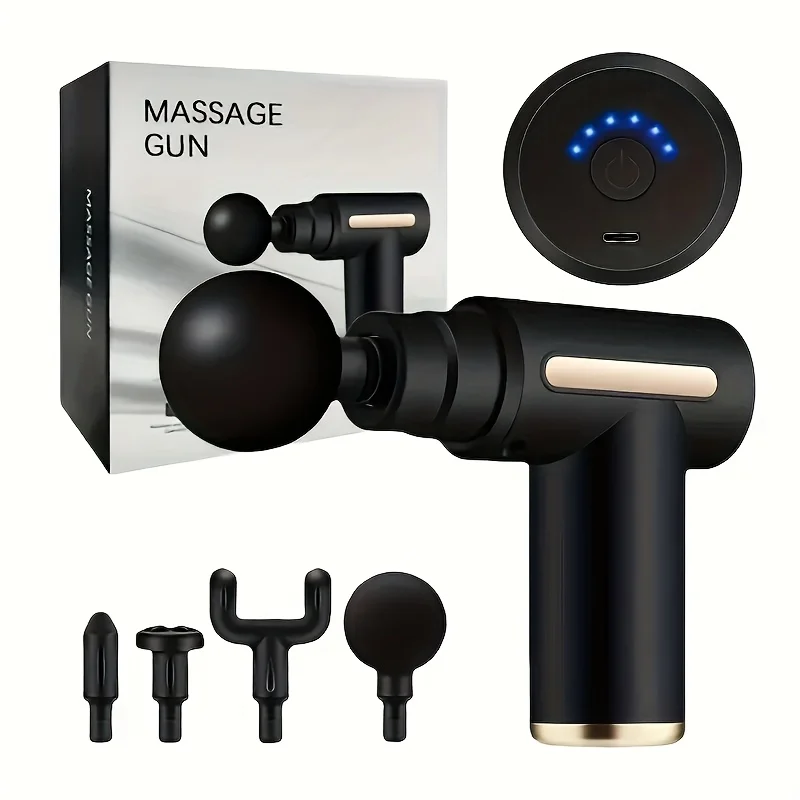 4-head Interchangeable Percussion Massager 6 Adjustable Intensity Levels, Button-operated Screen Display, Deep Tissue Massage