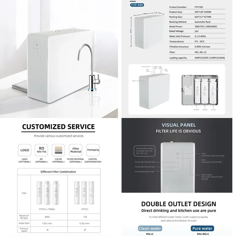 Factory ODM Combine 3 Stages 400 Gpd Tankless RO Filter Under Sink Water Purifier Price