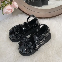 Gothic Black Mary Jane Lolita Shoes Women 2024 Autumn Chunky High Heels Platform Pumps Woman Metal Chain Punk Shoes Footwear