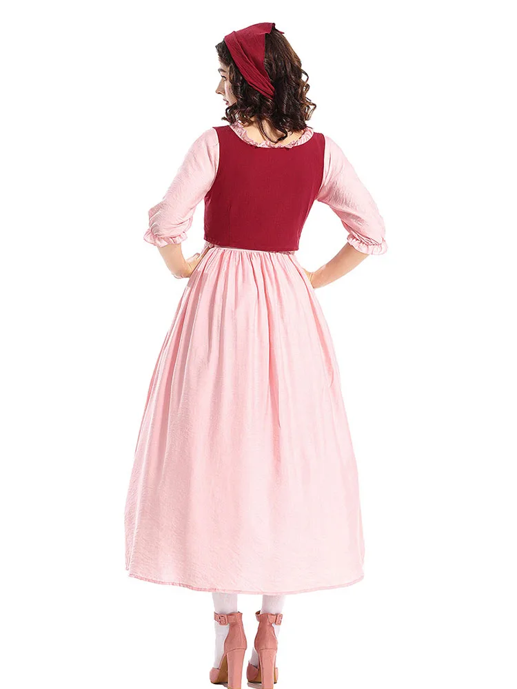 Victorian Mid-Sve Par Dr Women's Retro Pink Long Gown Renaissance Medieval Costume Polyester Material Spring 2025