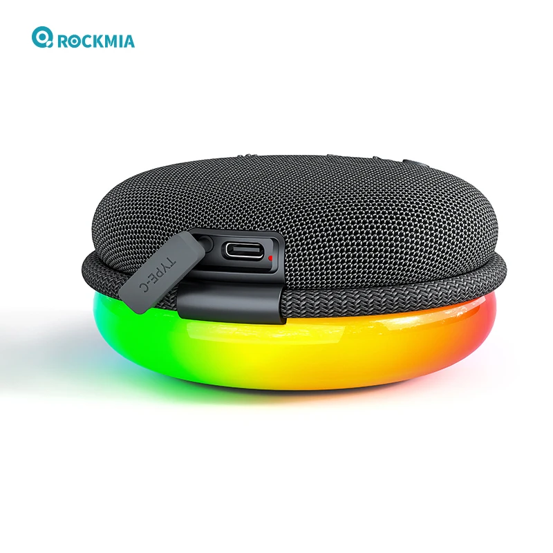 Rockmia  EBS-310 Mini Portable RGB Speaker With Fabric Mesh Handle Bluetooth 5.3 Outdoor Waterproof  IPX4 Stereo Music Box