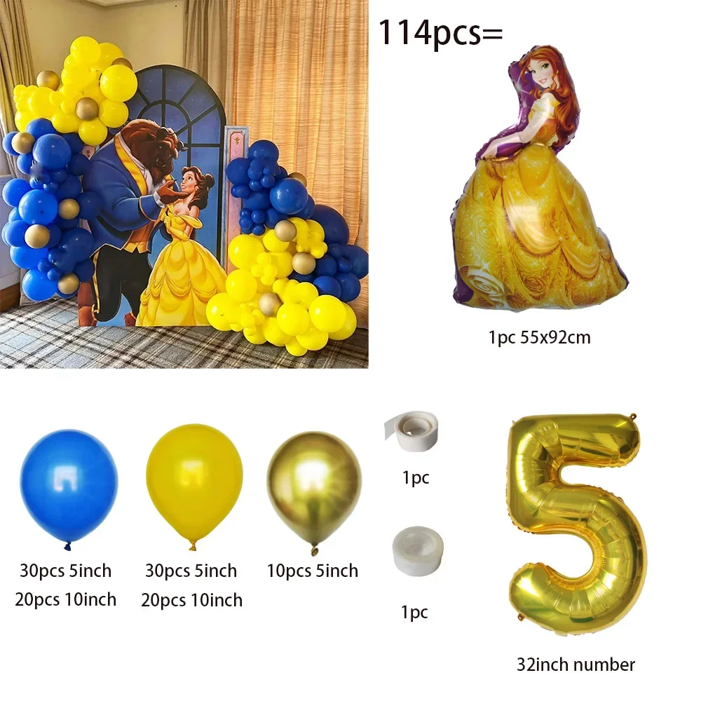 114 Stuks Disney Schoonheid En Het Beest Thema Folie Ballonnen Slinger Boog Kit Prinses Belle Globos Verjaardag Baby Shower Party Decor