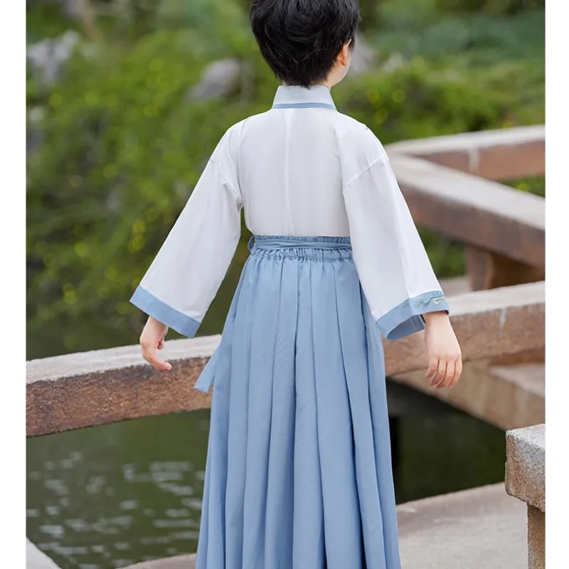 Light Blue Primary Secondary School Student's Two-Piece Hanfu 100% Polyester Boys Overbearing Knight Cosplay Traditional Costume