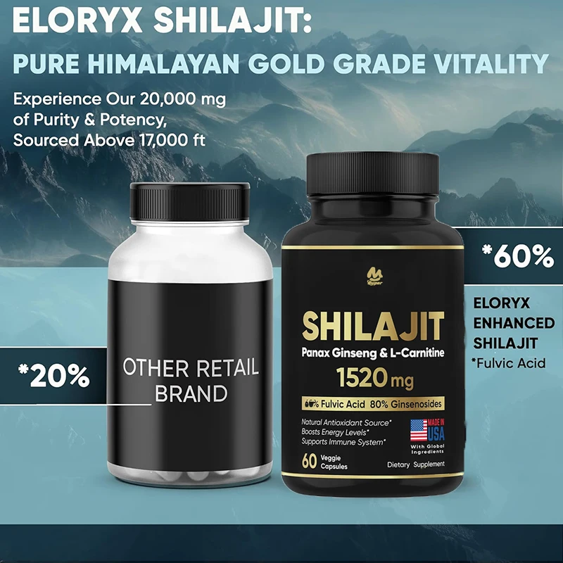 Supplement 60 Capsules 60% Fulvic Acid 85+ Trace Minerals for Energy Boost & Immune Support Shilajit for Men & Women