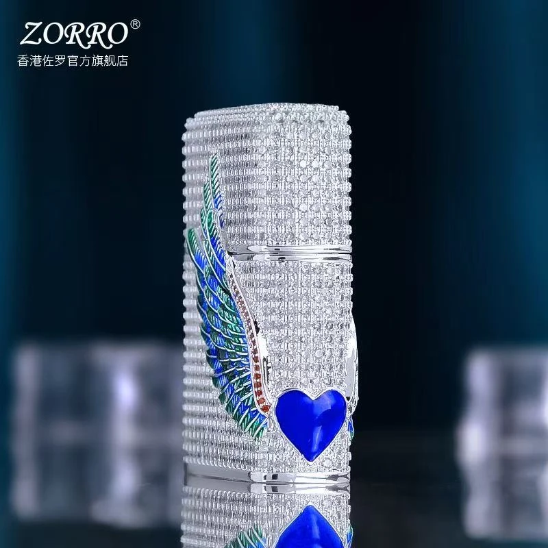 2026 Zorro Diamond-filled Cupid Angel Wings Windproof Kerosen Lighter, High-end Heavy Armor As A Birthday Gift for Men and Women