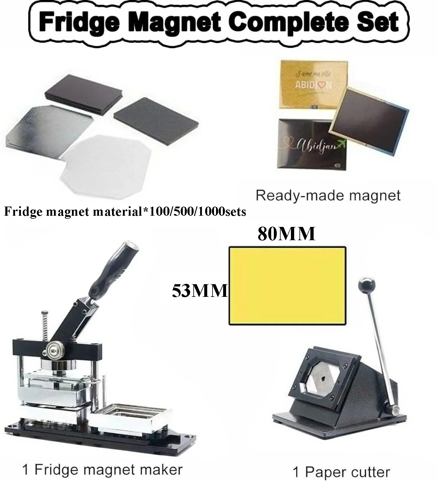 80x53mm Photo Magnet Machine DIY Rectangular Fridge Magnet Making Machine Kit Includes Paper Cutter & 100/500/1000set Materials