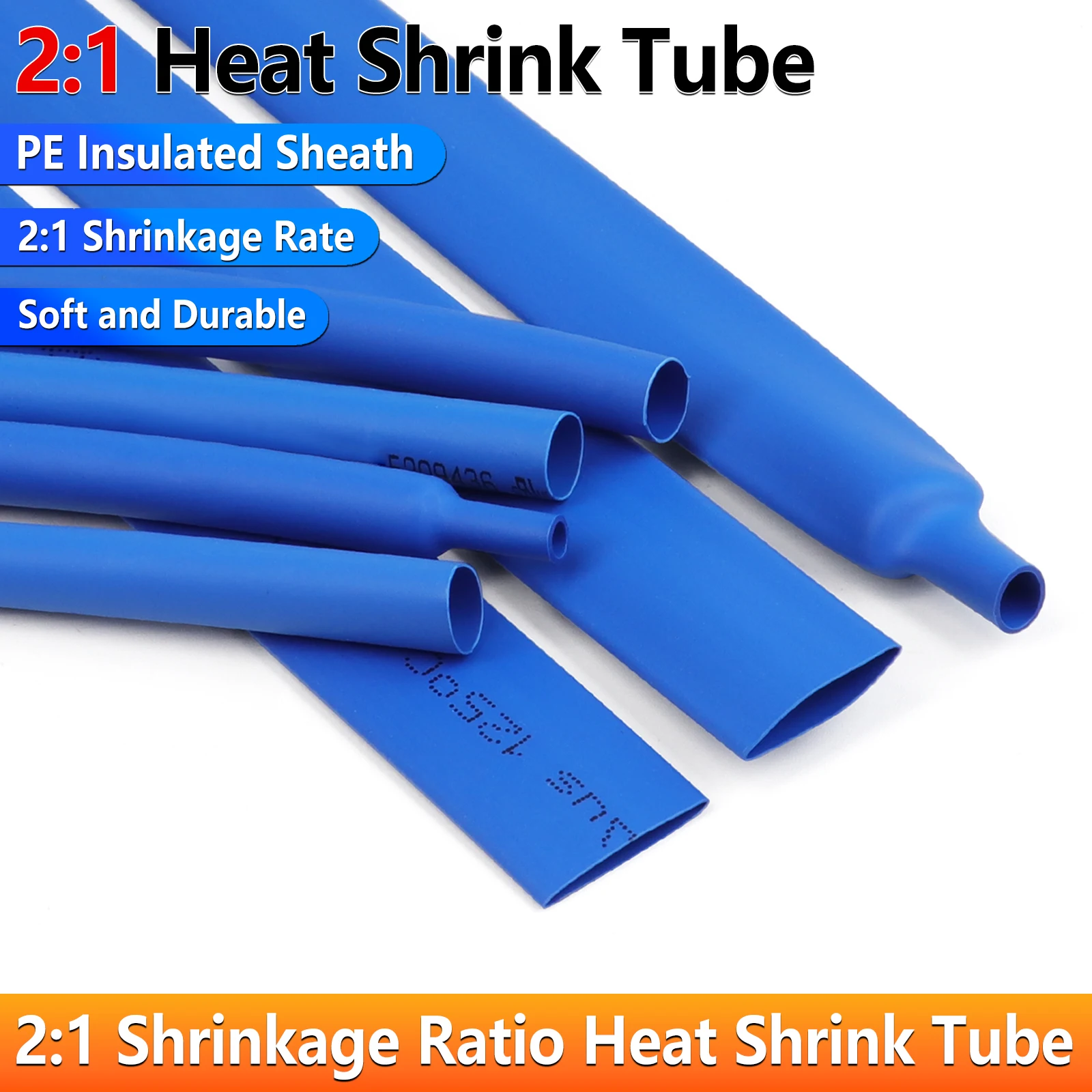

Blue 2:1 Heat Shrink Tube Dia 0.6 - 80mm Polyolefin Heatshrink Tubing DIY Connector Repair Waterproof Protecctor Cable Sleeve
