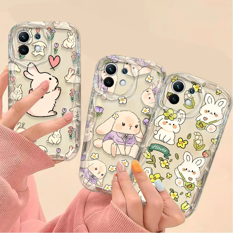 Cute Rabbit Flower Wave Case For Xiaomi 14T 13T 12T 13 12 11 11i Lite 5G 10T POCO X5 X6 Pro X3 NFC X4 GT F3 F4 F5 F6 M6 M5S C65