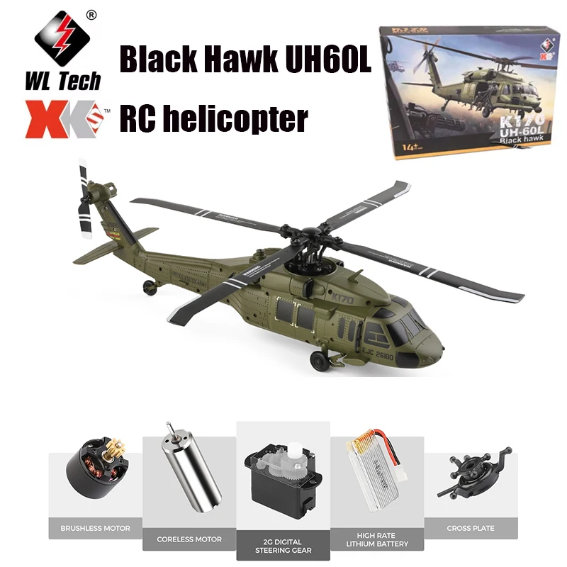 Wltoys K170 UH-60L 2.4G 4CH 6-Axis Gyro Brushless Motor Military Green RC Helicopter RTF And XK K170