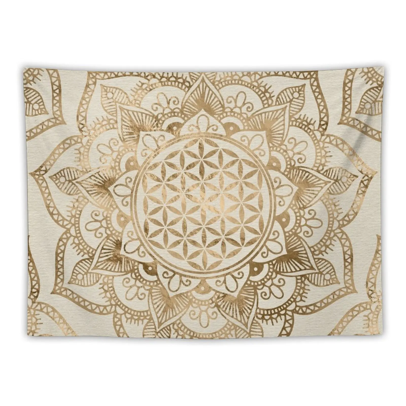 Flower of Life in Lotus - pastel golds and canvas Tapestry Outdoor Decor Bathroom Decor Decoration Aesthetic Tapestry