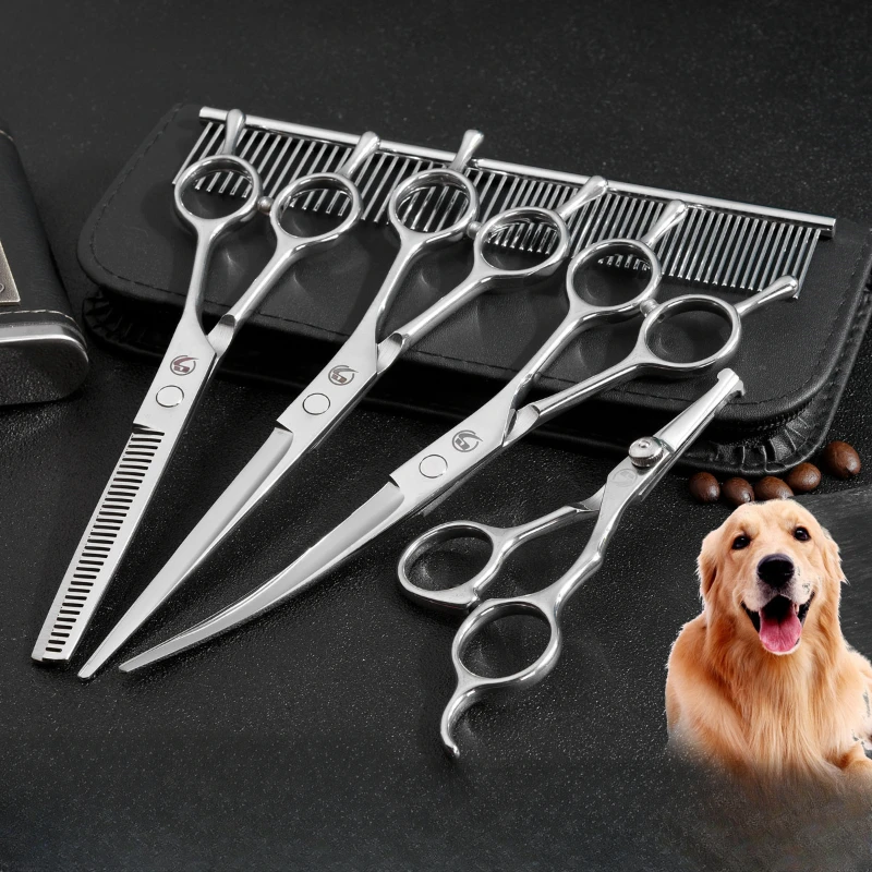 Pet Grooming Scissors Set All Steel Upturned Downward Curved Thinning Scissors 6 7 Inch Dog Teddy Hair Clippers