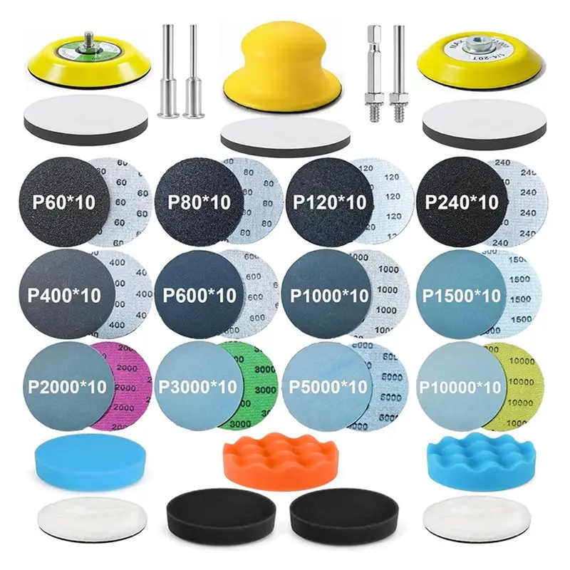 

Набор для полировки ABKY, комплект для восстановления фар — 137 предметов, 3-дюймовые шлифовальные диски, наждачная бумага на липучке для влажной и сухой шлифовки, зернистость 60-10000