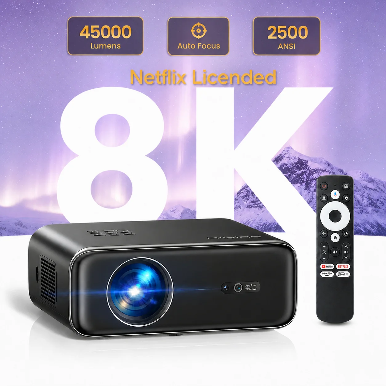 WIMIUS Projetor 4K 45000 Lumens com Netflix e Foco Automático