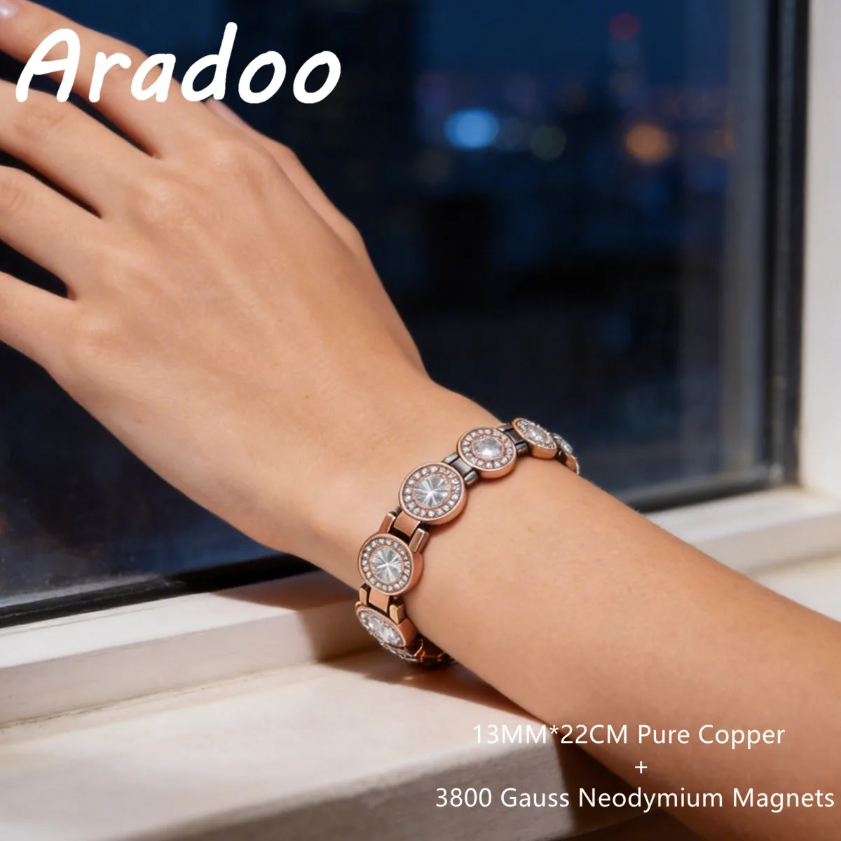 Pulsera de cristal magnético ARADOO 3800 Gauss – Joyería energética de cobre 99% puro para mujeres, regalos