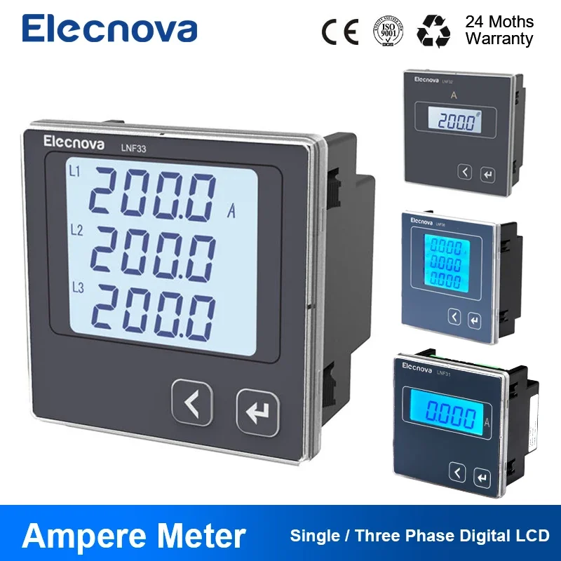 Three/Single Phase Digital LCD AC Ammeter Volt Ammeter Mounted Galvanometer Amp Meter Current Frequency-Support Factory Sales