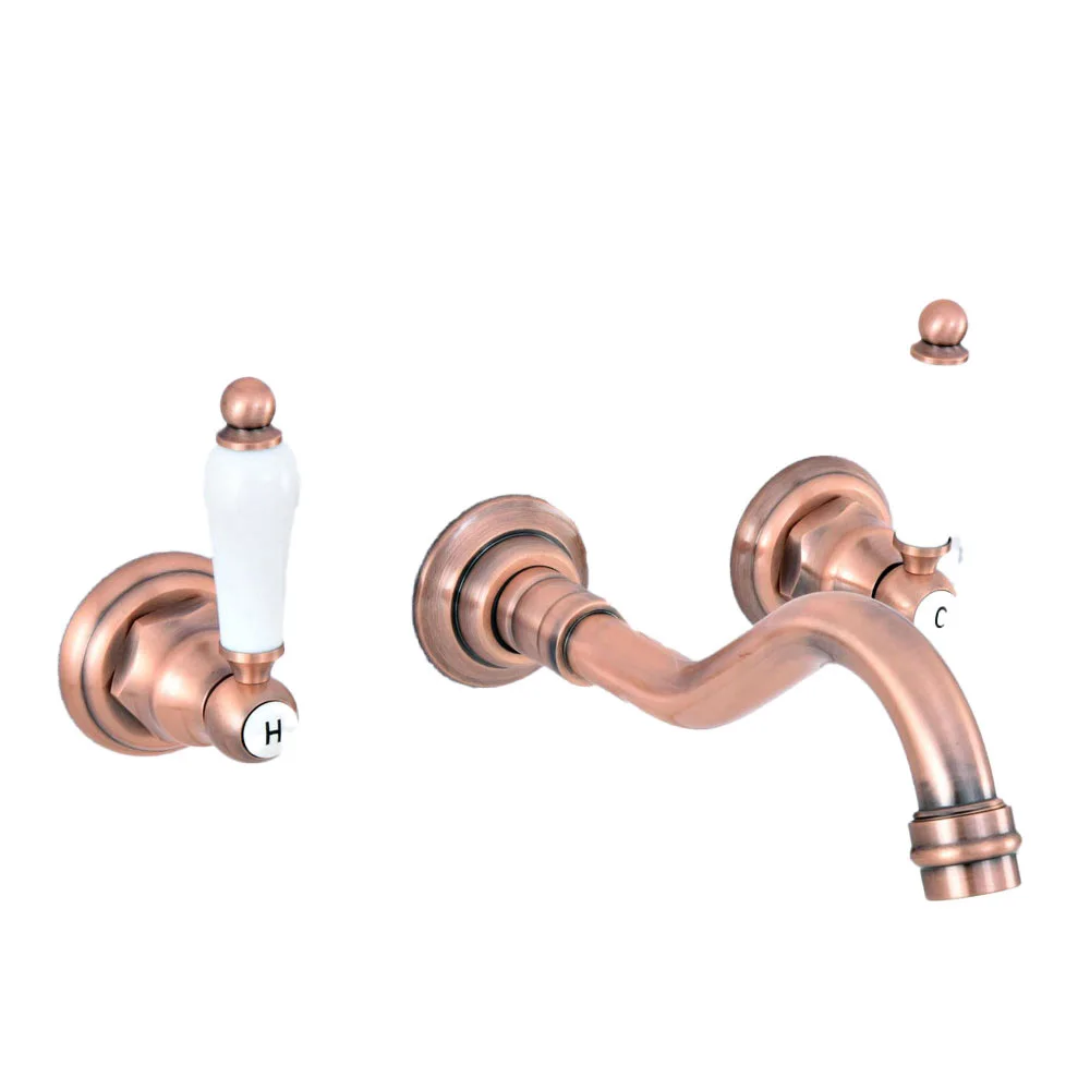 العتيقة النحاس اثنين السيراميك مقبض جدار جبل ثلاثة حفرة واسعة الحمام مرحاض سفينة حوض صنبور بالوعة صنبور حوض خلاط dsf525