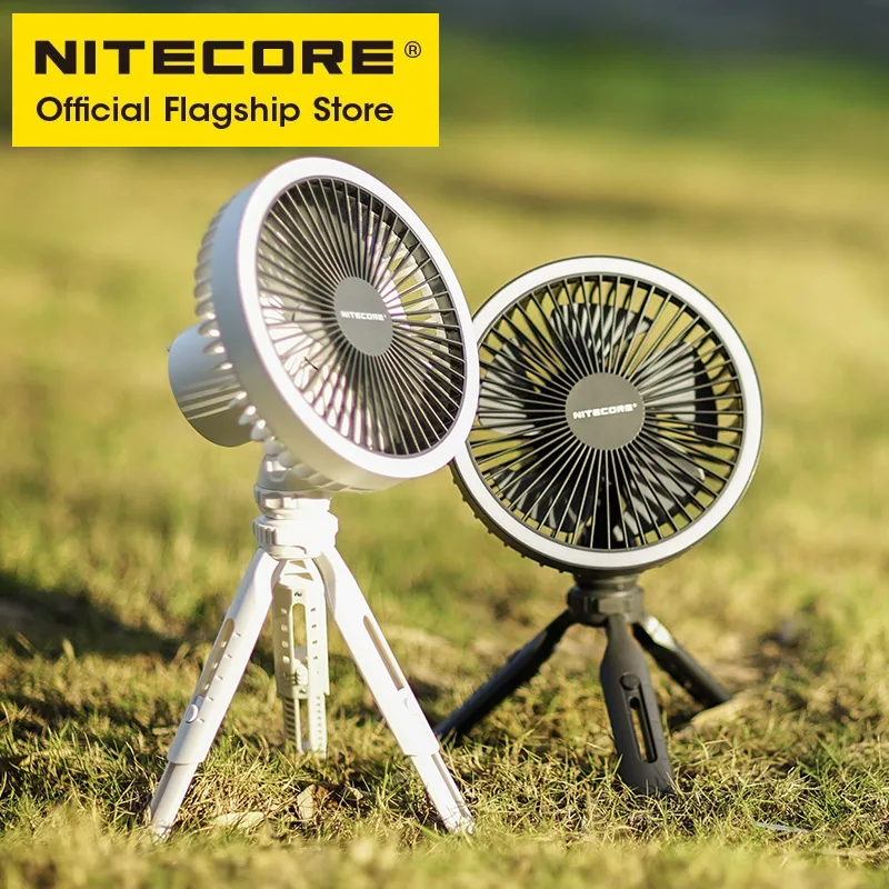 Nitecore Camping Electrice Fan, USB-C recarregável, ventiladores de teto, 10000mAh Power Bank, LED Ring Light, tripé ajustável, NEF10, 3 em 1