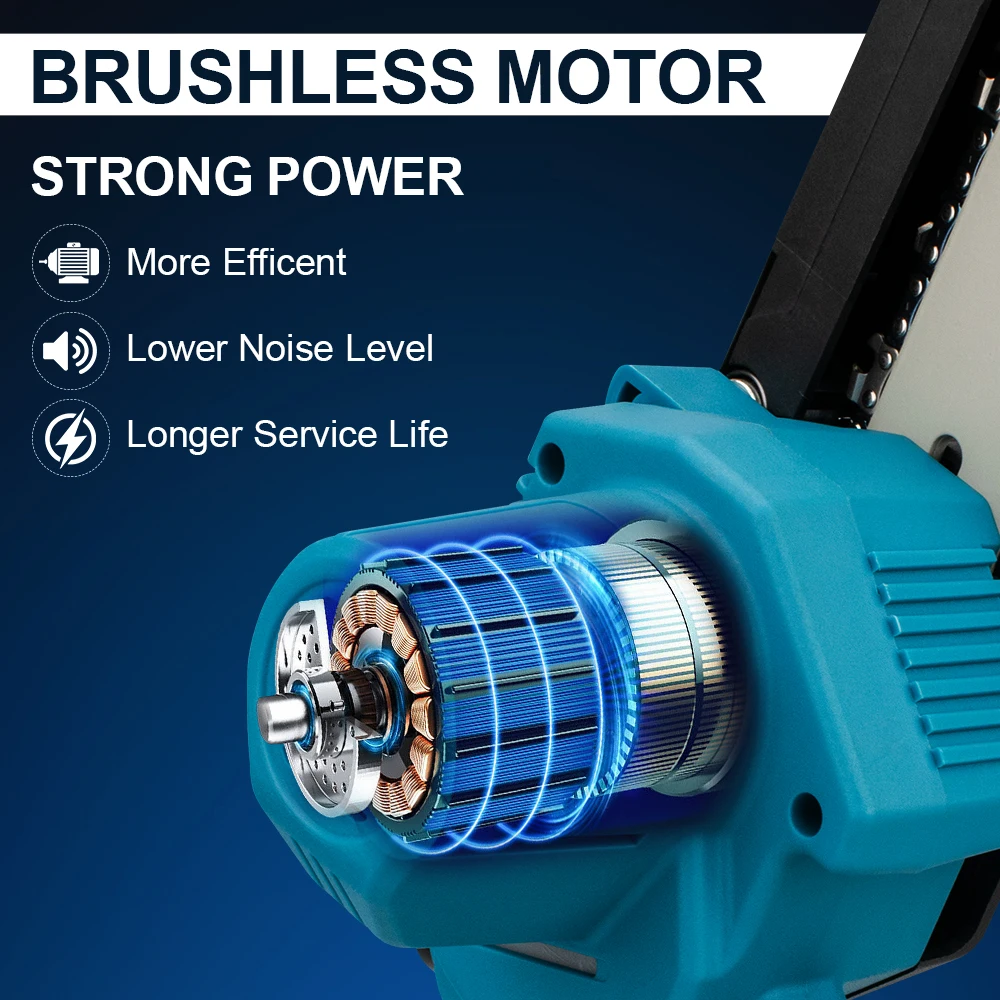 New Electric Saw 8 Inch With Digital Display Wiredless Rechargeable Prunning Chainsaw Brushless Power Tool For Makita 18VBattery