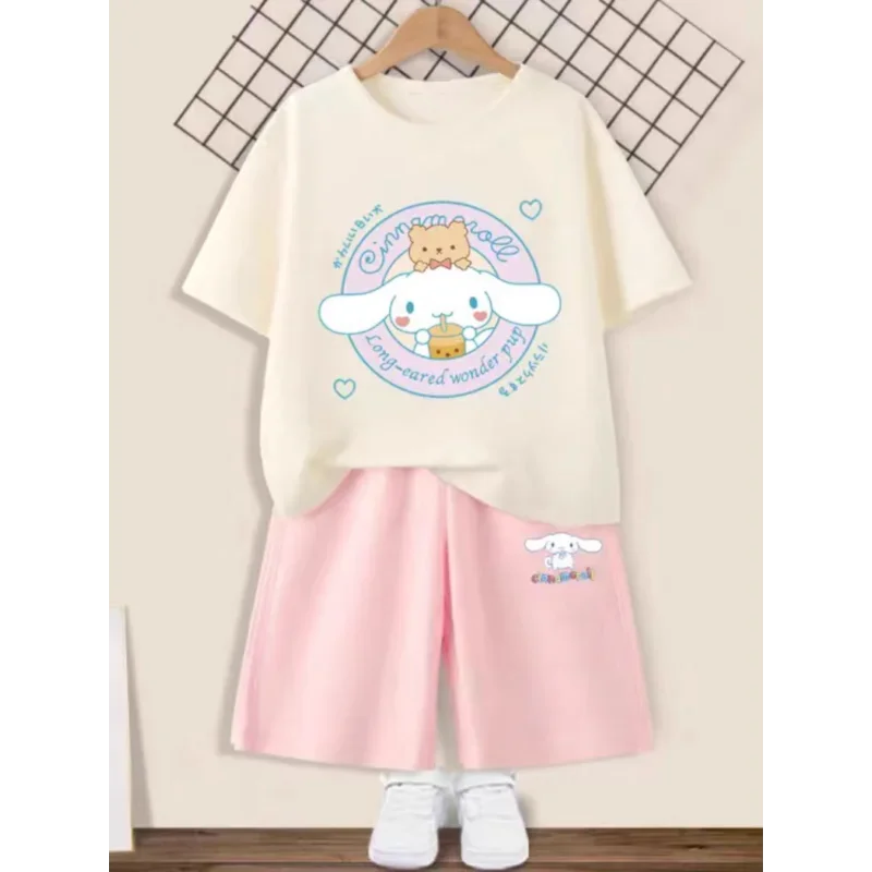 Новинка, пижама Sanrio Cinnamoroll для девочек в стиле Babycinnamoroll, Повседневная Пижама из чистого хлопка с короткими рукавами и мультяшным рисунком, короткие штаны, пижама из двух частей