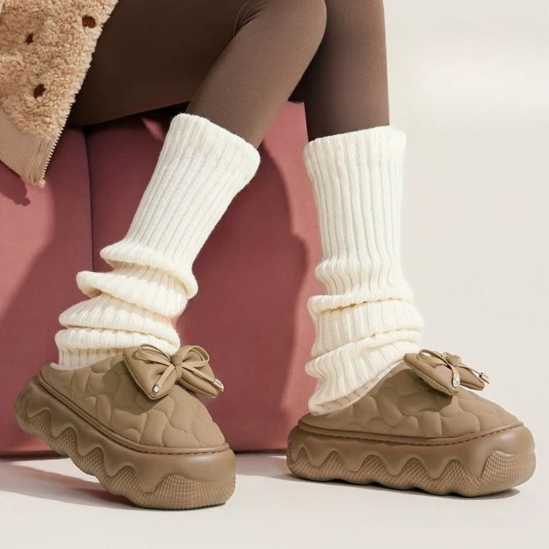 

​Autumn Winter Women's Cotton Slippers Thick Sole Waterproof Anti Slip Bow Knot Cute Home Outdoor Height Boost Ultra Soft​