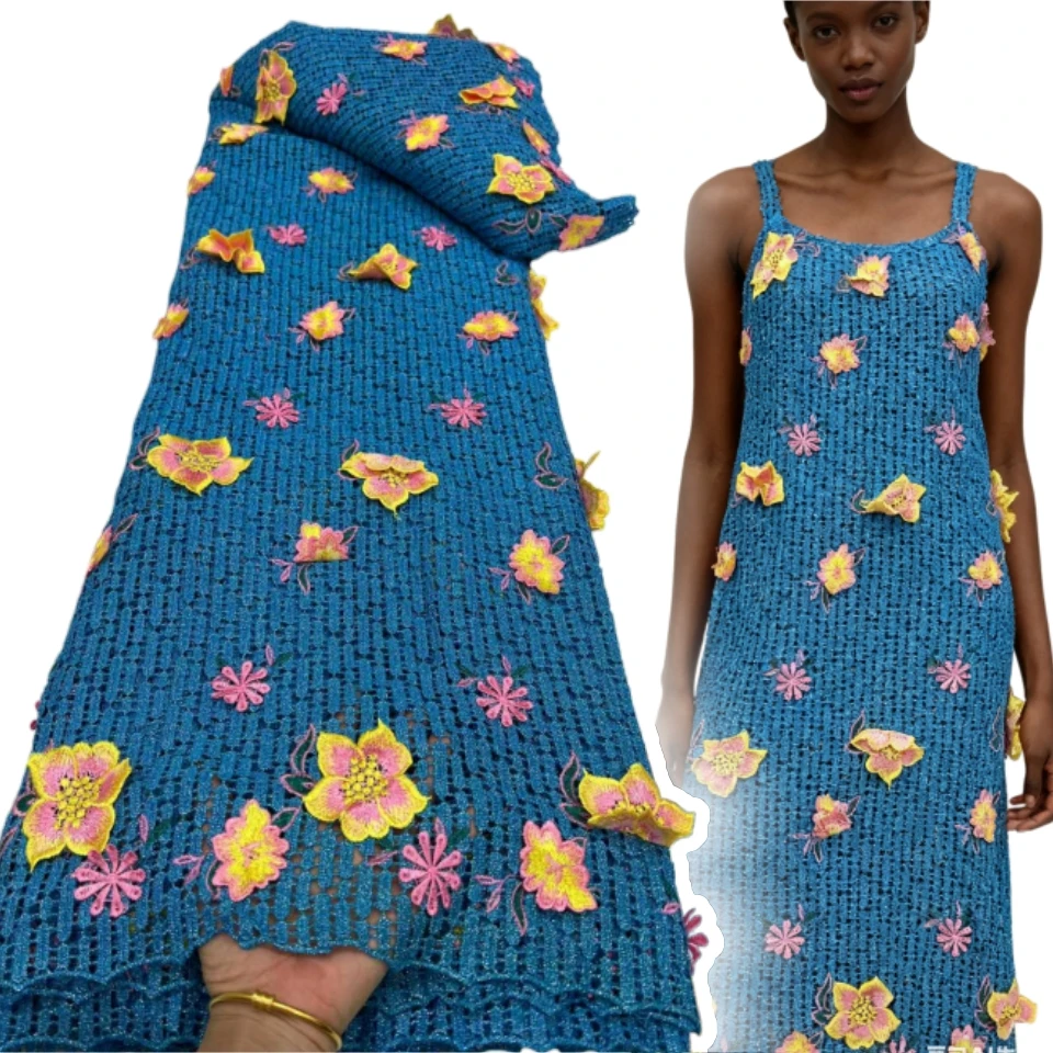 

Нигерийская 3D цветочная аппликация, вышитая водорастворимая кружевная ткань 2022, африканский гипюровый шнур, кружевная ткань для шитья платья SZ1771