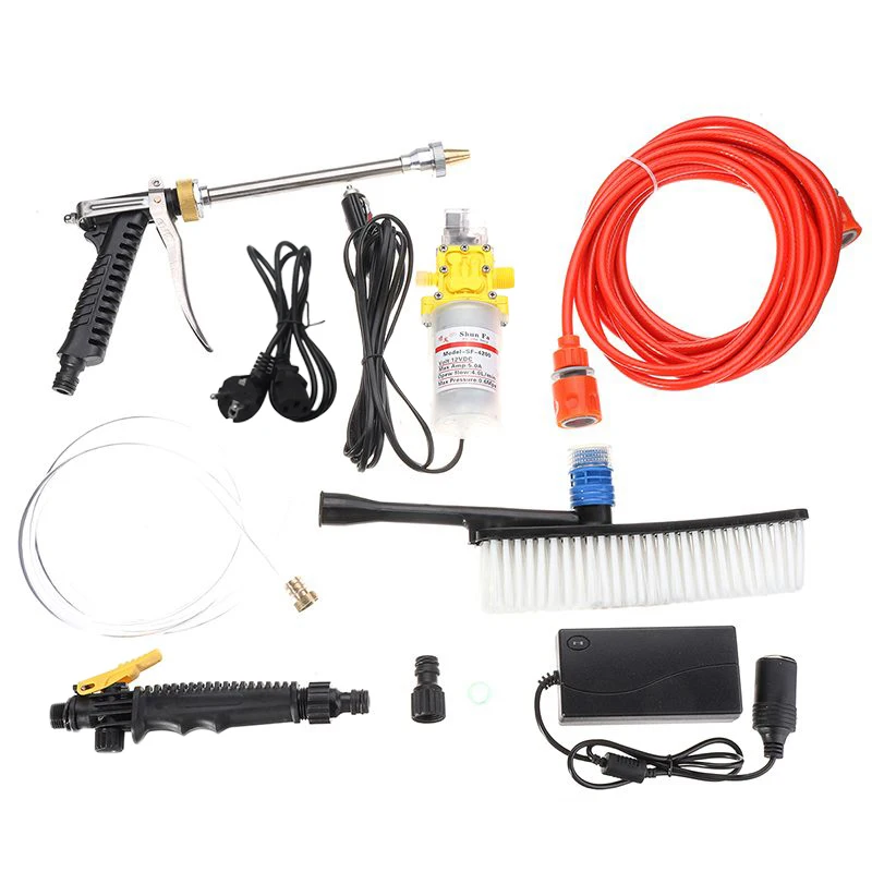 

80W 12V Dc Portable Car Washer High Pressure Auto Washing Machine Electric Clean-Guns Device Vehicle Care Tools Kit Hairbrush