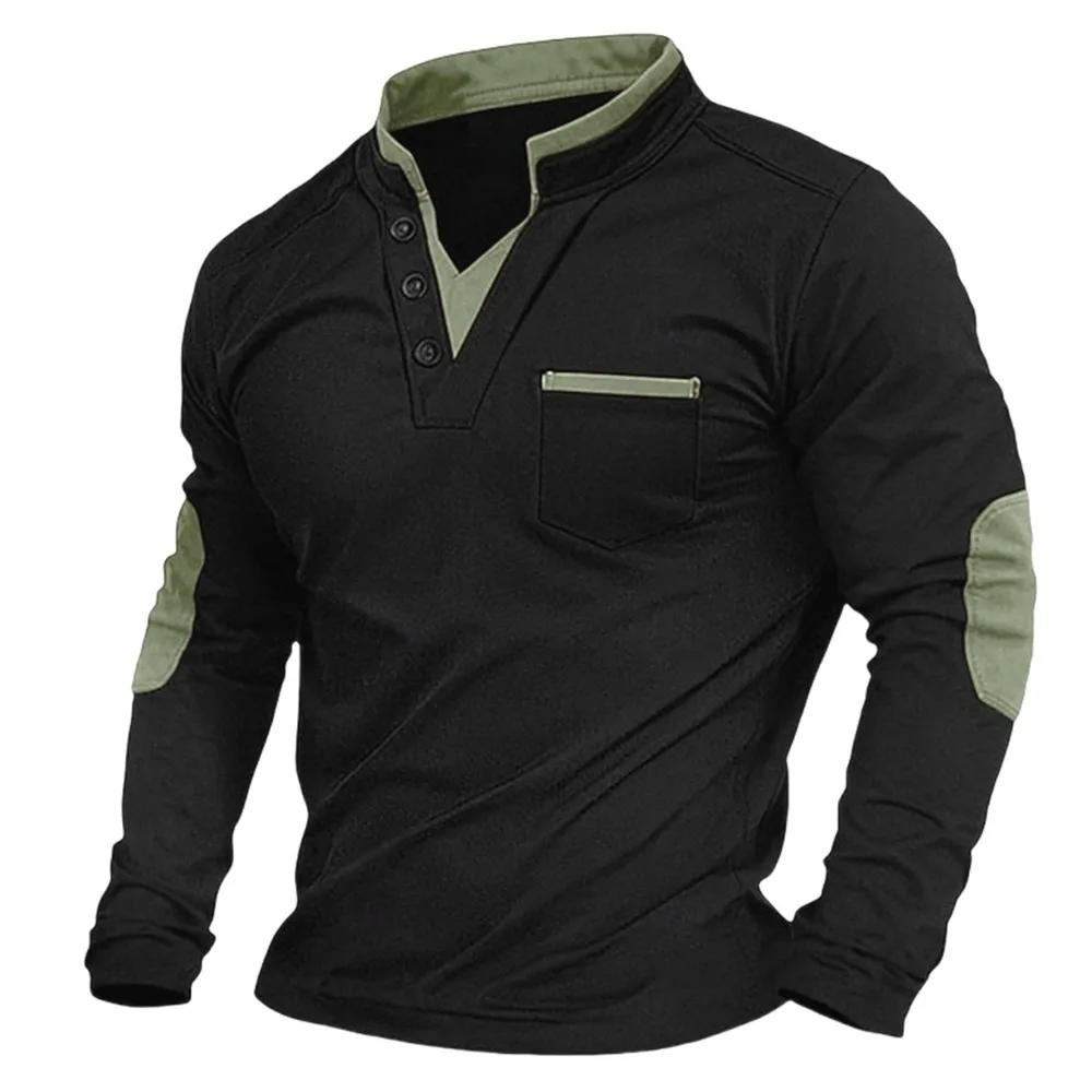 سويت شيرت برقبة بولو للرجال، بلوفر بياقة واقفة وأكمام طويلة، بلوزة خريفية كاجوال
