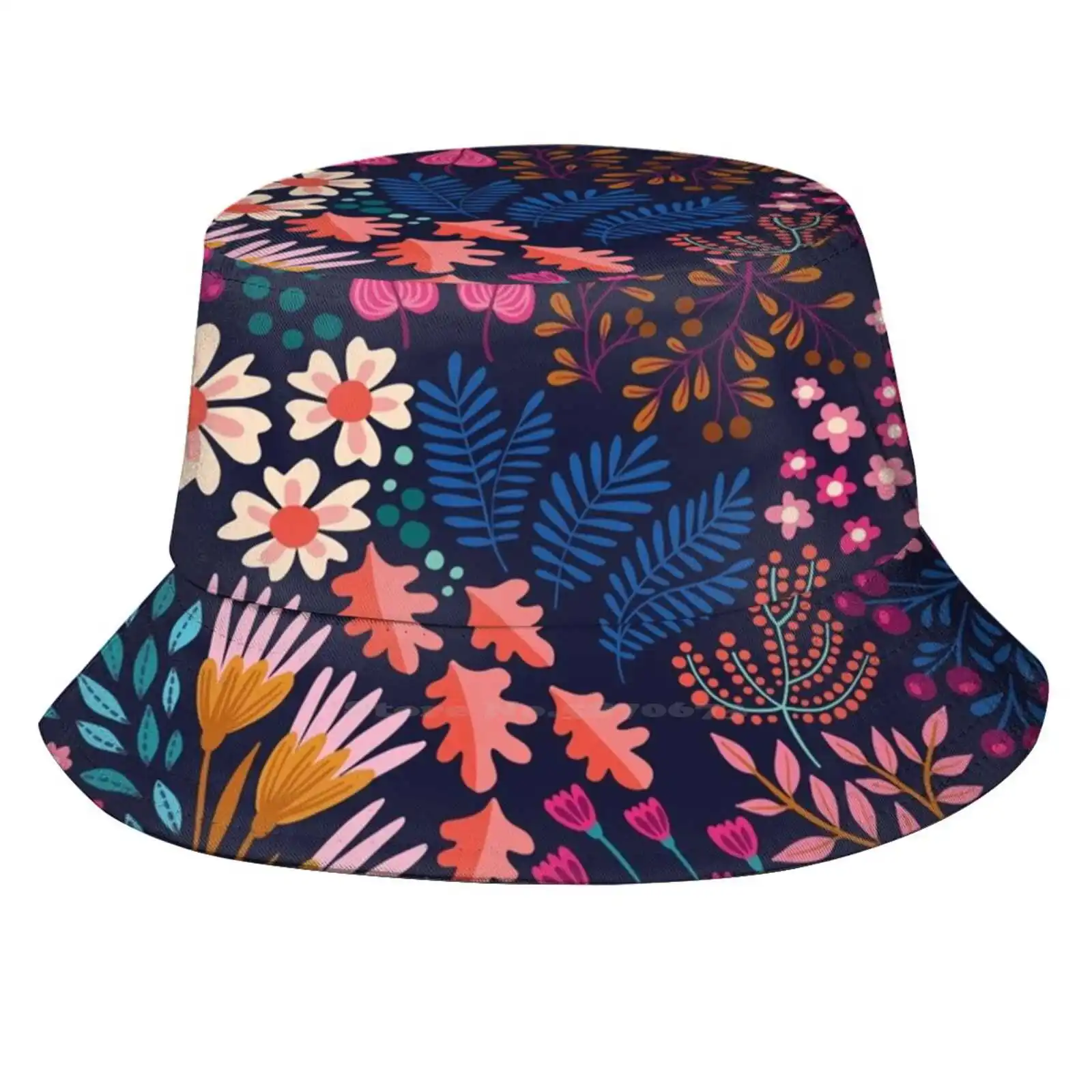 Bliss Flower Field Fishing Hunting Climbing Cap Fisherman Hats Flower Field Bliss Herbs Plants Black Botanical Flowers