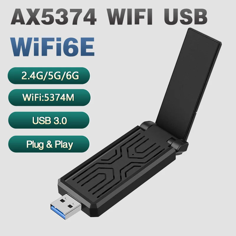 AX5374M WiFi 6E Adapter USB 3.0 Tri Band 2.4G/5G/6GHz WiFi Receiver Dongle USB Wlan adapter For Laptop/PC Win10/11 Driver Free