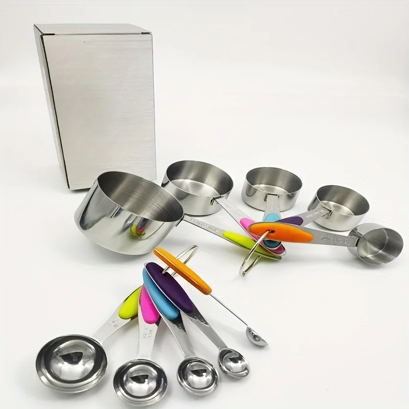 10-Piece Stainless Steel Measuring Cups & Spoons Set - Durable, Easy-To-Clean Kitchen Gadgets For Cooking And Baking