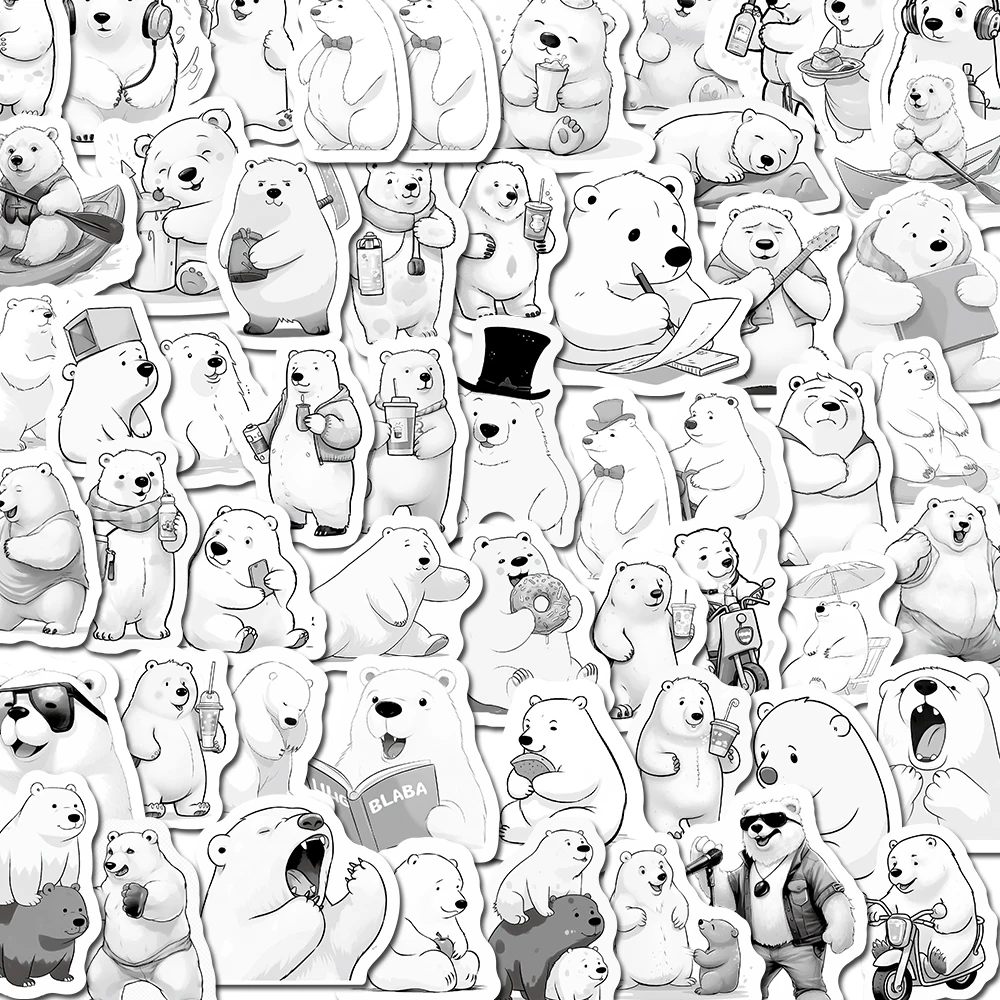 

10/53PCS Polar Bear Cartoon Stickers Pack DIY Skateboard Motorcycle Suitcase Stationery Decals Decor Phone Laptop Toys