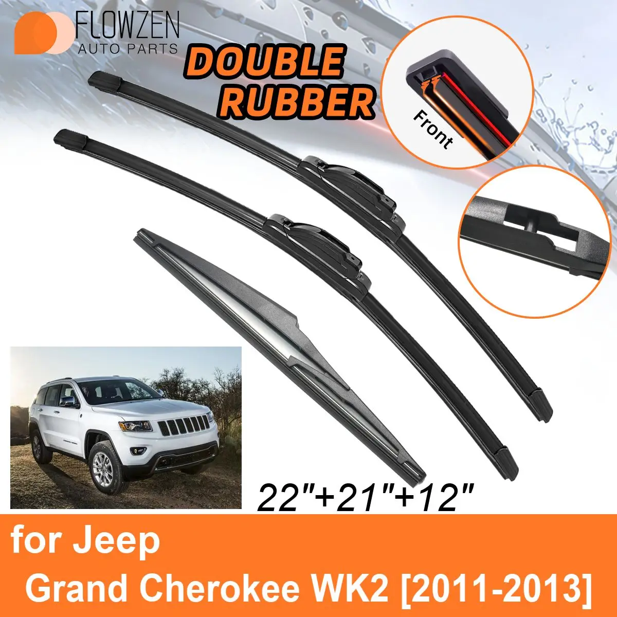 Double Rubber Car Wiper Blades for Jeep Grand Cherokee WK2 2011-2013 Front Rear Blades Windscreen Accessories 2011 2012 2013