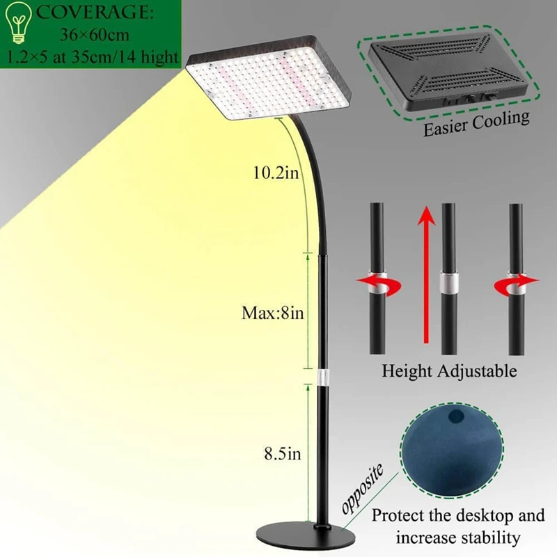 Luz de mesa piezas para cultivo de plantas de interior, lámpara de espectro completo, altura ajustable, 200W, 1 UV-IR