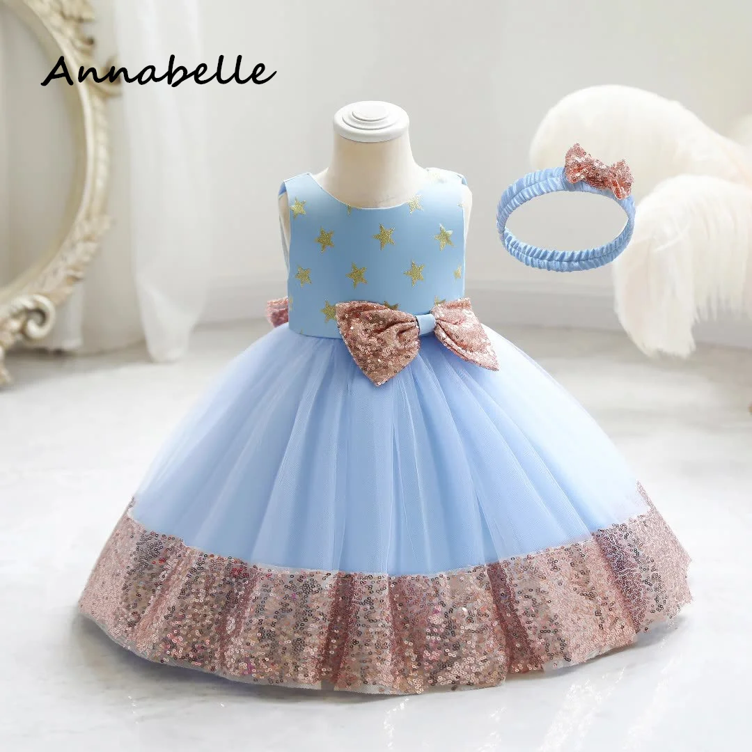 Annabelle Flower Girl Dress Ball Gown Kids Birthday Party Wedding Party Gown Sleeveless O-neck Puffy Luxury Dresses for Kids2024