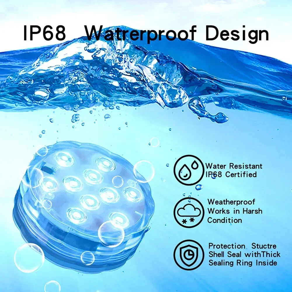 

Diving Light RGB with Remote Control Battery Underwater Light IP68 Waterproof Outdoor Garden Party Swimming Pool Light