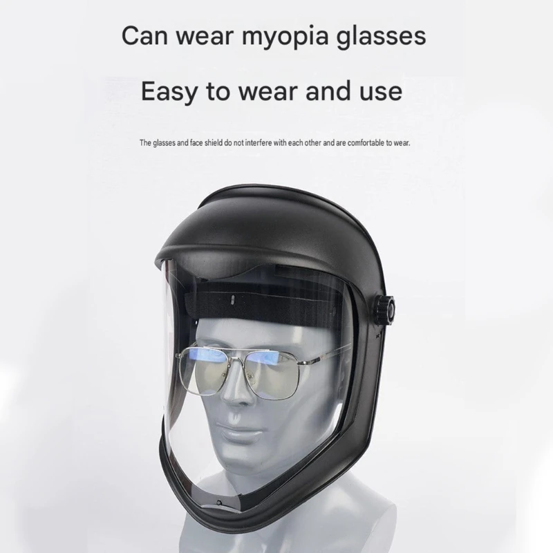 Polycarbonate Lawn Mower Face Guard with Clear Front Panel, Side Knob Headband, and Fog Control Window for Yard Debris Tasks and