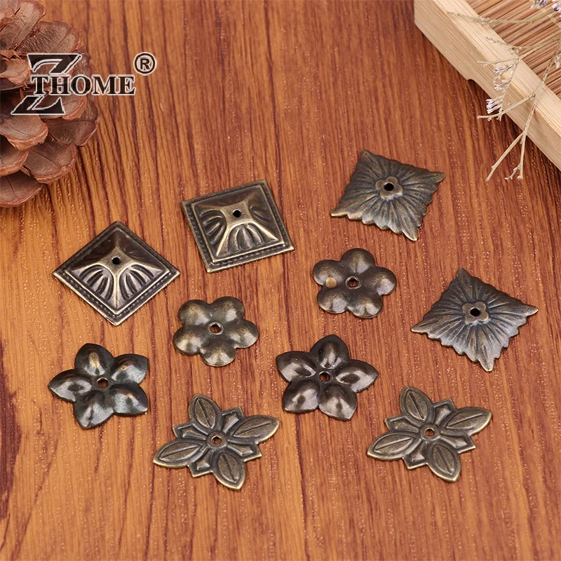 Caja de madera de 10 Uds., tapicería decorativa de latón antiguo para joyería, cofre, regalo, caja de vino, protectores, Hardware