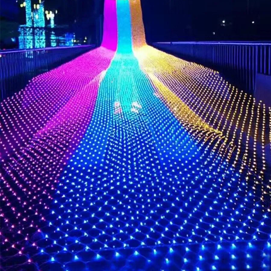 Solar or EU Plug Net Light Mesh Fairy Lights Waterproof Garland With 8 Modes Timer Christmas Decorations For Home 3M*2M Holiday