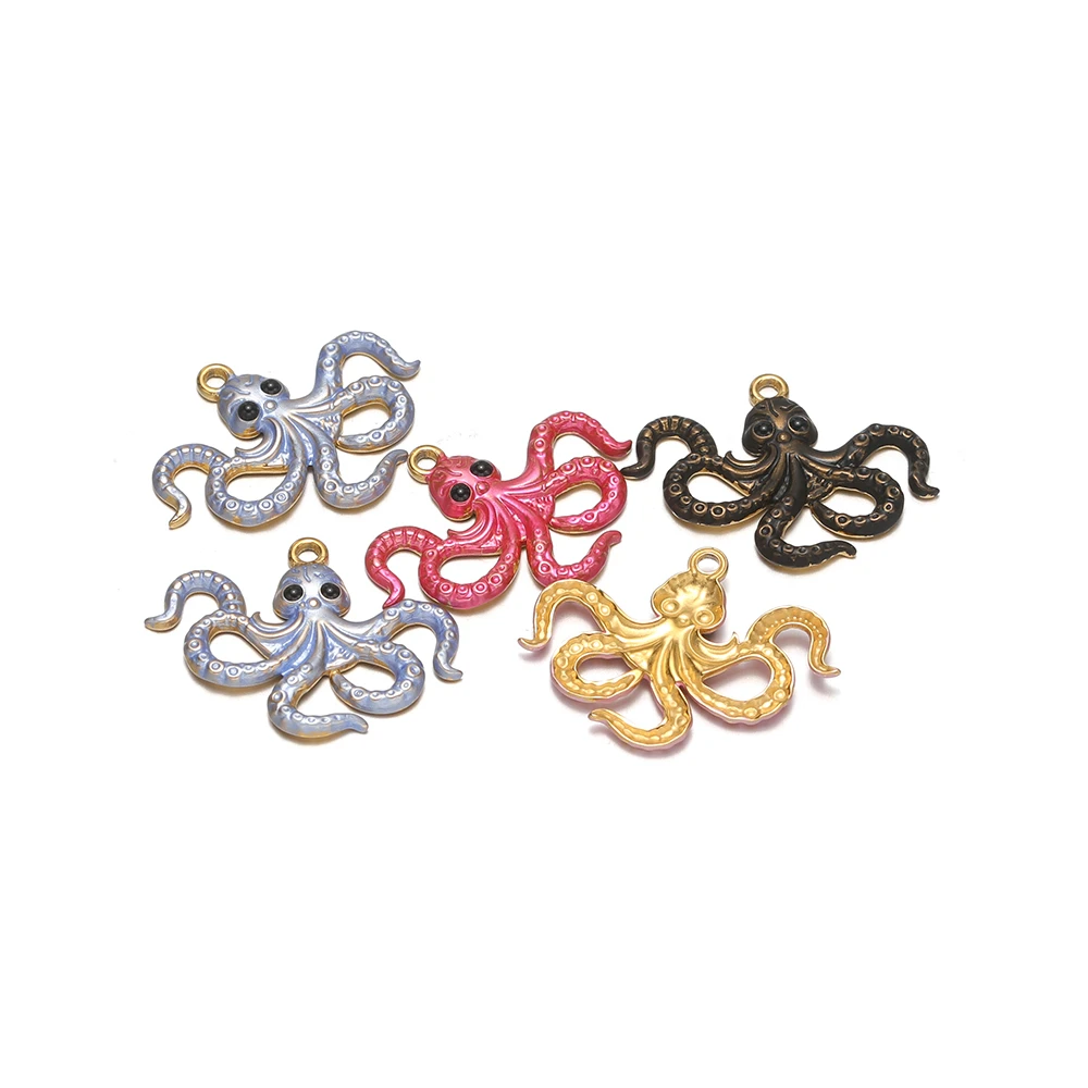 4 Stück Edelstahl-Emaille-Oktopus-Anhänger, Meerestier-Anhänger für DIY-Schmuckherstellung für Kinder, Halsketten, Armbänder, Ohrringe und Zubehör – Detail 4